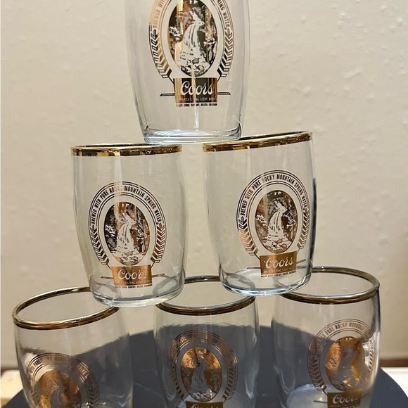 Coors Beer Barrel Taster Glasses, 5 oz. Gold Rimmed - Picture 2 of 2